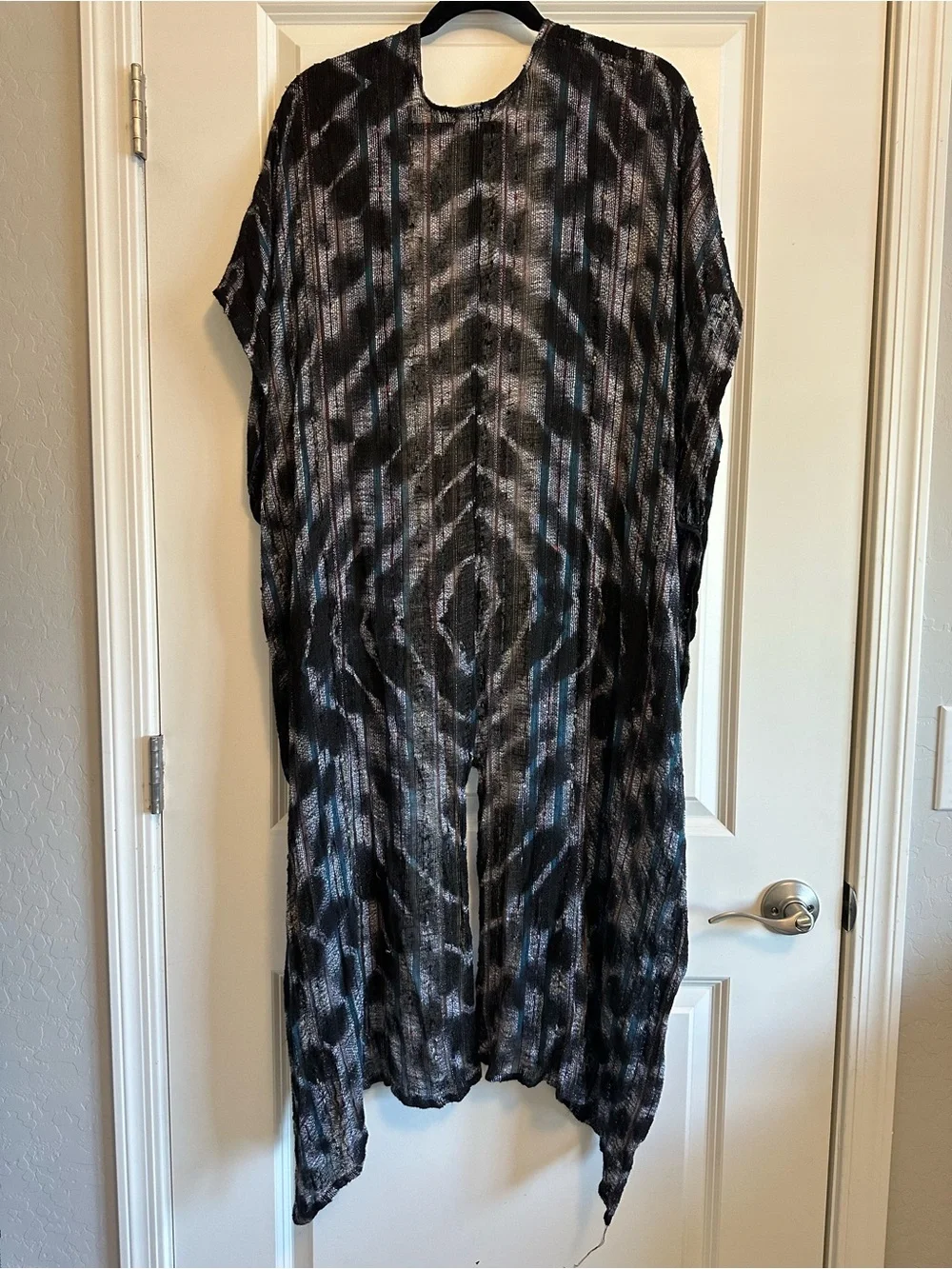 Free People Kimono Oversized Black Blue & Gray Sheer Asymmetrical Duster